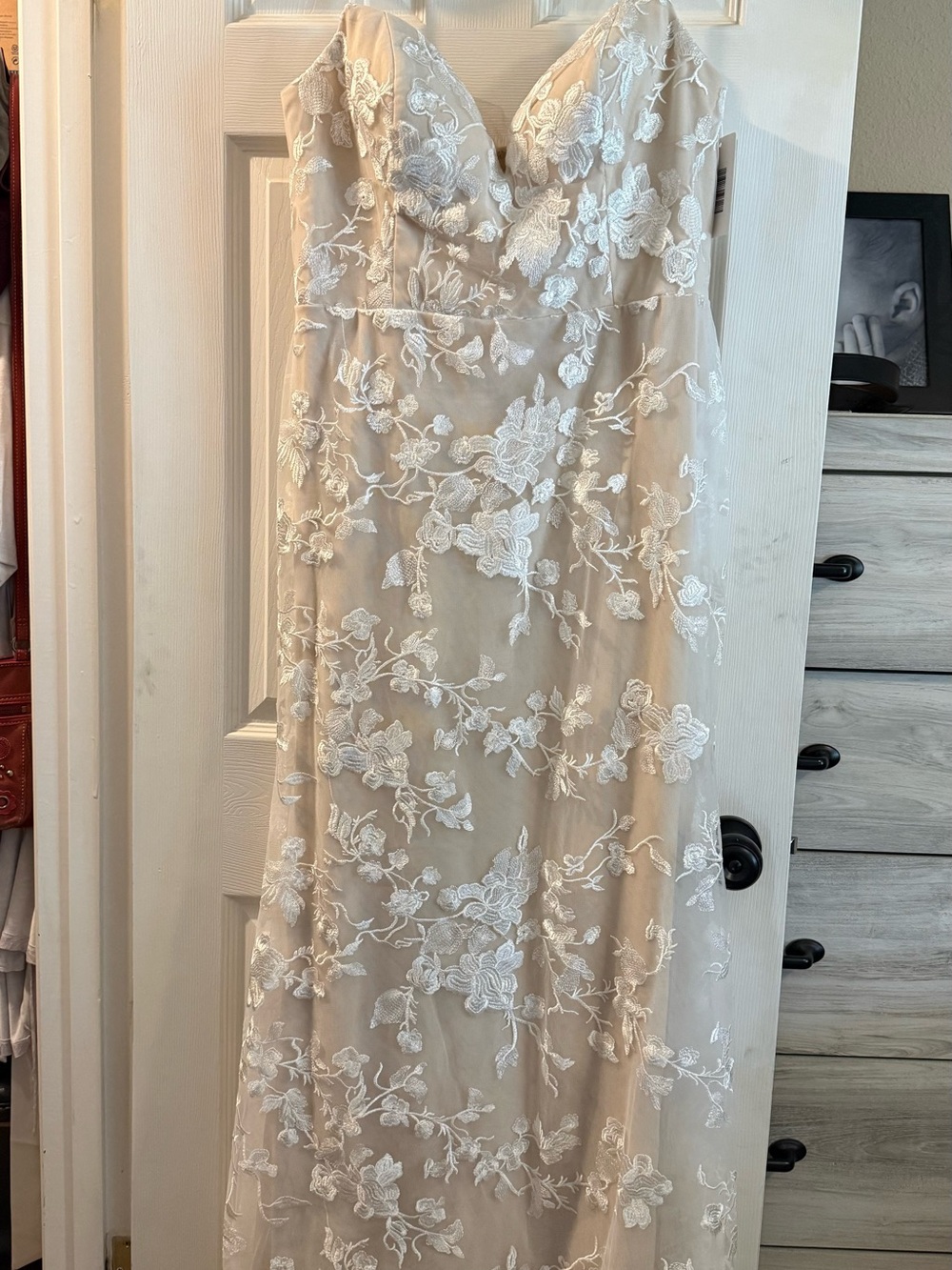 Strapless Lace Overlay Wedding Dress in Ivory/nude lining